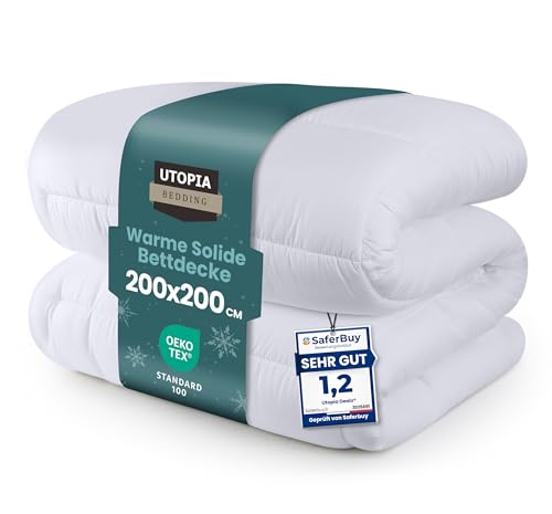Utopia Bedding Bettdecke 200 x 200 cm, Ganzjahresdecke 370 GSM Füllung, atmungsaktive Schlafdecke, Steppdecke, Super Weiche Kuschelige (Weiß)