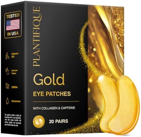 PLANTIFIQUE 24K Gold Under Eye Patches, 20 Pairs, Dermatologicall...