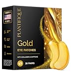 PLANTIFIQUE 24K Gold Under Eye Gel Patches - Dermatologist Tested - 20 Pairs Collagen & Hyaluronic Acid Eye Masks for Dark Circles, Bags & Puffiness