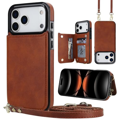 Étui compatible avec iPhone 17 Pro Max marron : housse portefeuille antichoc avec fentes