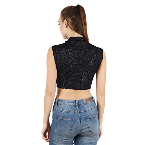 Image of POPWINGS Solid Casual Sleeveless Regular-Fit Crop Tops for Women with Front Chain| Crop Tops for Women Stylish Western Summer Wear