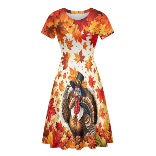 Image of Forchrinse Summer Dresses for Women Crew Neck Short Sleeve Midi Dress Casual Beach Vacation Sundress