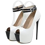 Synthetische Sohle. Damen Knöchelriemen Sandaletten, Stiletto High Heels, Plateau Pumps, Mode Hochzeit Braut Kleid Arbeitsuniform Schuhe,Weiß,42