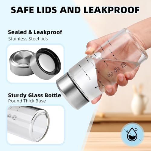 Image of Glass Juice Bottles 6 Pack 12 oz - Wide Mouth Glass Water Bottles with Lids - Borosilicate,Stainless Steel Lids for Juicing, Smoothies, Infused Water, Beverage Storage, Leakproof, Reusable,BPA Free