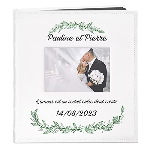 Maverton Album Photo en cuir blanc avec une poche ouvrable - Cadeau d’anniversaire - Pour couples - Album sous forme de livre - Album imprimé pour parents - Cadeau Noel - Cœurs
