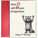 Nestura Funny 70th Birthday Gifts for Men Women - Cute Happy Raccoon 21 with 49 Years of Experience Card - Cool 70th Birthday Gifts for Women
