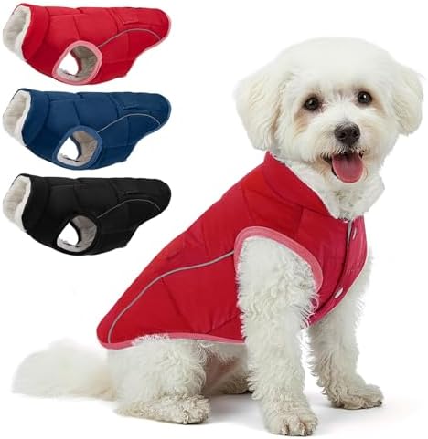 SlowTon Dog Coat - Warm Dog Winter Coat Waterproof, Reflective Winter Jacket with Pocket, Puppy Fleece Vest Pet Apparel Cold Weather Clothes for Small Medium Large Dogs Boy Girl (Red, XS)