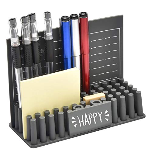 Mignor Desktop Storage Veranstalter, Silikon Büromaterial, Multifunktionales Briefpapier Lager Werkzeuge mit Message Board - dunkelgrau Cover