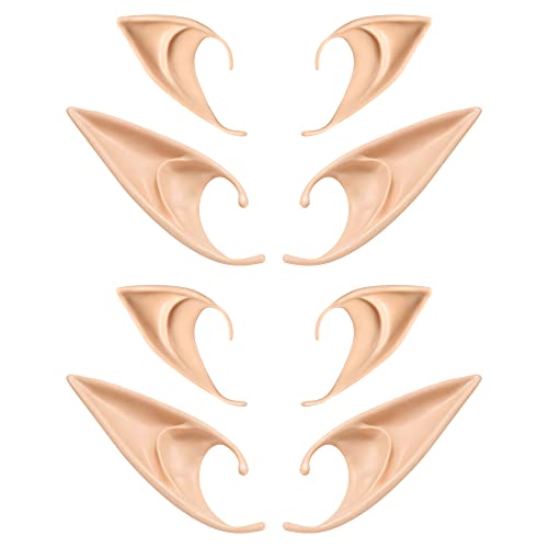 FRESHME 4 Pairs Fairy Pixie Elf Ears - Medium and Long Style Cosplay Soft Pointed Ears Tips Anime Party Costume Makeup for Masquerade Halloween Elven Vampire