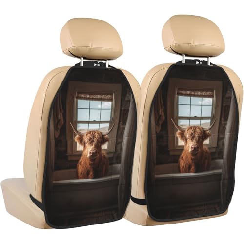 Gjieliness Cute Highland Cow In The Bathtub Car Seat Back Kick Protectors,2 Pack Kick Mats With Storage Pockets For Vehicles To Protect From Dirt Mud Scratches