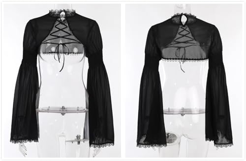 Image of Bolero Shrug Top Trad Goth Black Shawls and Wraps for Evening Dresses Short Cardigan