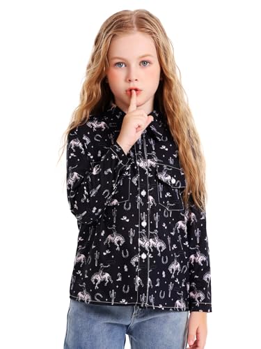 Girls Western Shirt Long Sleeve Collared Retro Button Down Shirts for Teen Cowboy Style Country Outfit3