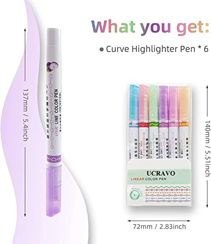 Image of PXBQ Curve Highlighter Pen and Pens No Bleed Mild Soft Chisel Tip Pastel Highlighters Marker Pens for Journaling Note Taking School Stationary Multicolor (6 Pcs Curve Highlighter)