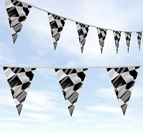 Party Port Cars/Bikes Theme Checkered Flag Pennant Triangle Bunting Banner Hanging for Cars and Racing Theme Decoration(Pack of 10 Flags) 1