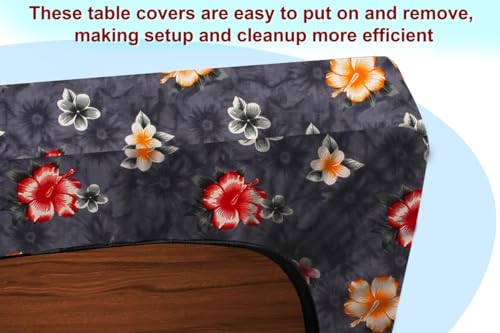 Image of The Furnishing Tree Elastic Rectangular Dining Table Cover WxL 36x48 in Inches Polyester Floral Pattern Grey
