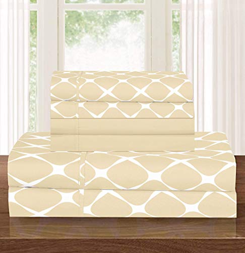Elegant Comfort Luxury Softest and Coziest 6-Piece Bed Sheet Set, Wrinkle Resistant Milano Trellis Pattern-1500 Thread Count Egyptian Quality Microfiber Bedding Set, Queen, Cream