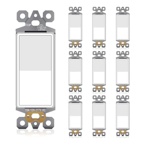 10-Pack 3 Way Decorator Paddle Rocker Light Switch, Electrical Decora Light Switches, Residential Grade, 15A 120V/277V, On/Off Rocker Interrupter, Grounding Screw, Gloss Finish, UL Listed, White Cover