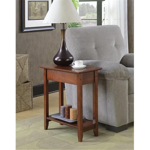 Image of Convenience Concepts American Heritage Flip Top End Table 23.25 inch - Classic Narrow Chairside Accent with Hidden Storage & Lower Shelf for Traditional, Modern Living Room, Mahogany