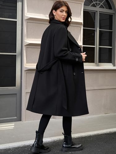 Women's Belted Long Trench Coat Double-Breasted Peacoat Warm Overcoat for Fall Winter Casual Work Travel Evening4