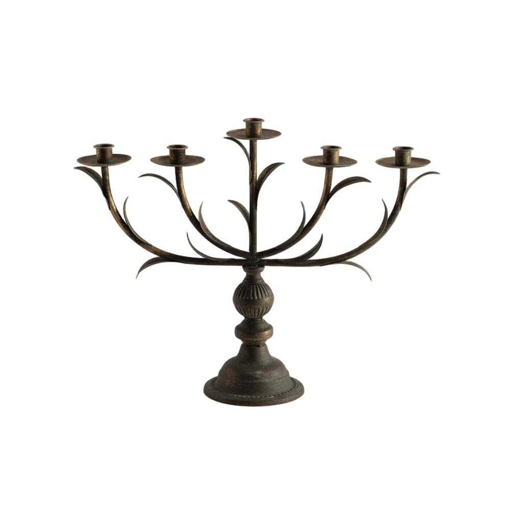 Candelabro In Ferro Bronzo Antico Vintage 5 Bracci Ramo Foglia Bionico Portacandela Conico Per Tavola Da Pranzo Matrimonio Arredamento Centrotavola Casa Rustica