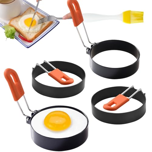 Anillos de huevo de acero inoxidable, molde de moldeador de huevo - 5x moldes de huevo sin pie y para freír | Con moldes de empanadas de jamón engrosados para cepillo para freidora en ai