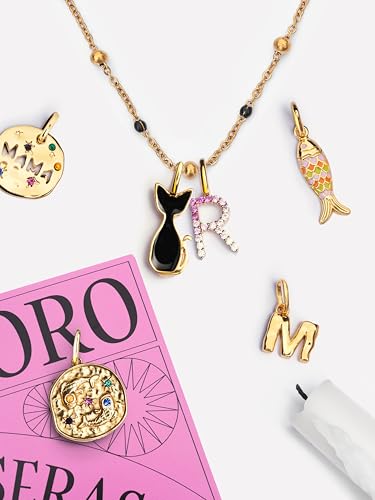 Miniatura 5 de SINGULARU - Collar Dots L Black Enamel. Acero con Acabado Baño de Oro de 18Kt. Cadena de Largo Ajustable 40 cm. Joyas para Mujer