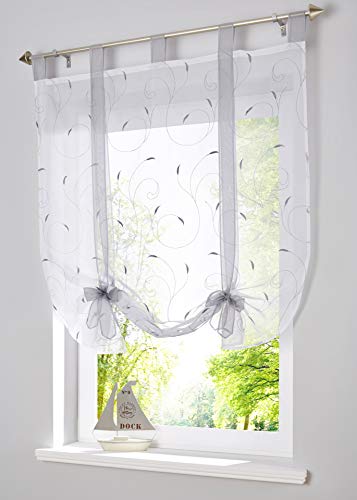 Voilage à broder avec fleurs transparentes - Rideau à passants - Pour salon, chambre à coucher, salle d'étude., gris, 140 x 140 cm Cover