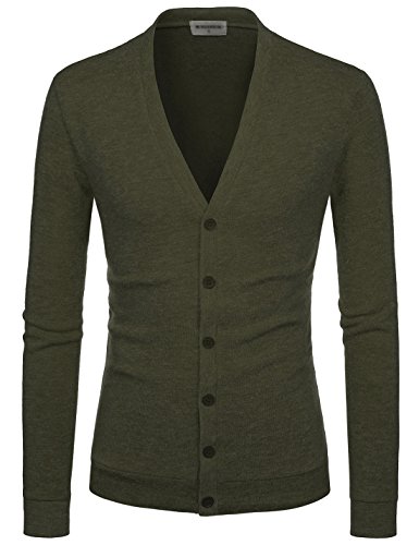 NEARKIN (NKNKCAC1 Mens Knitwear City Casual Slim Cut Long Sleeve Cardigan Sweaters Khaki US XL(Tag Size XL)