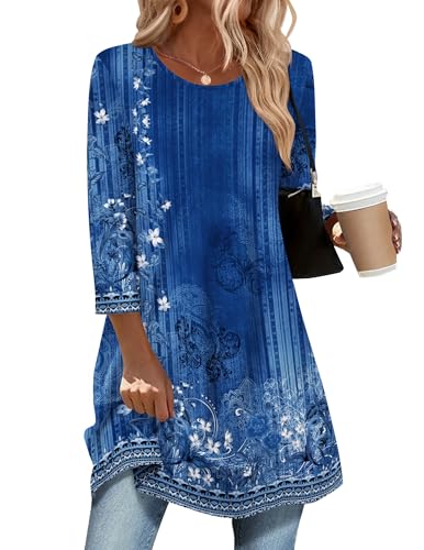 Image of Zeagoo Women Tops 3 /4 Sleeve Dressy Casual Plus Size Tunics Loose Blouses