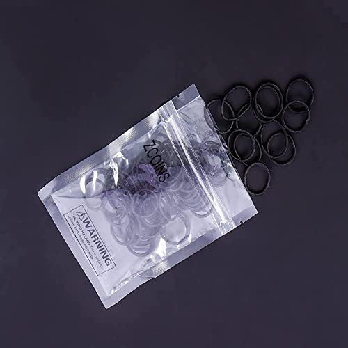 ZCOINS 100 Stück Pack Schwarz Mini Kleine Haargummis, Dünne elastische Haarbänder für feine Strähnen, Zöpfe & Kinderfrisuren, Unsichtbare Haargummis für Mädchen & Kleinkinder