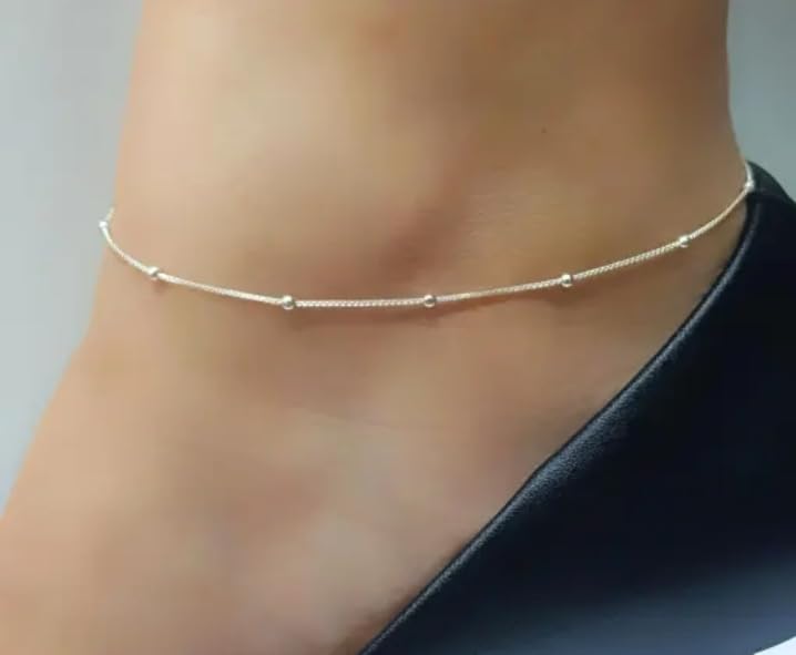 Image of Gota chandi Beaded Anklets with Floral Design, Set of 1, White