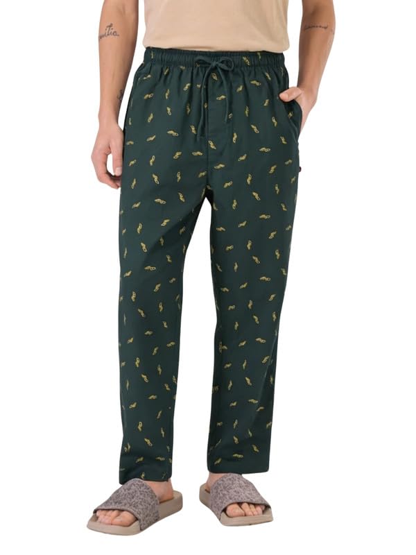 Men's 100% Cotton Lounge Pyjama Pants - Dark Teal Printed | No Marks Elastic, Invisible Left Zipper Pocket, Dual Side Pockets, Drawcord | Night Pants, Lower for Men, Leisure Wear-image-40