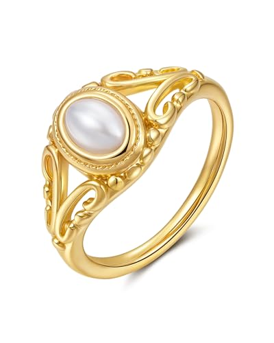 YeGieonr Bague Femme Or Acier Inoxydable - Chevaliere Doree Plaque Or 18K, Bague Empilable Elegante, Bijoux Cadeau Femme