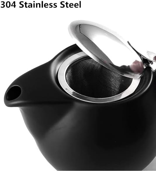 Miniatura 3 de Tetera de cerámica de 11.8 fl oz, tapa de acero inoxidable e infusor extrafino para preparar té de hojas sueltas, termoestabilidad, color puro