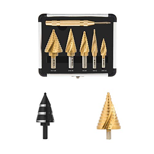 CO-Z 5pcs Spiral Step Bits with Center Punch & 1pcs M2 Step Bit & 1pcs Larger Step Bit