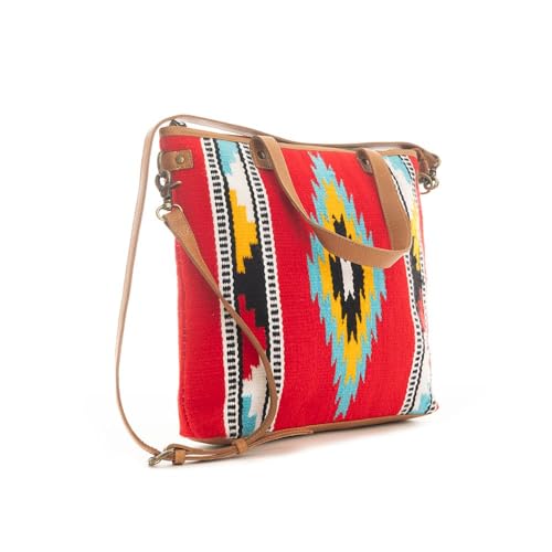 Myra Bag Shoulder Bag for Women - Western Upcycled Leather and Canvas Handbag Red