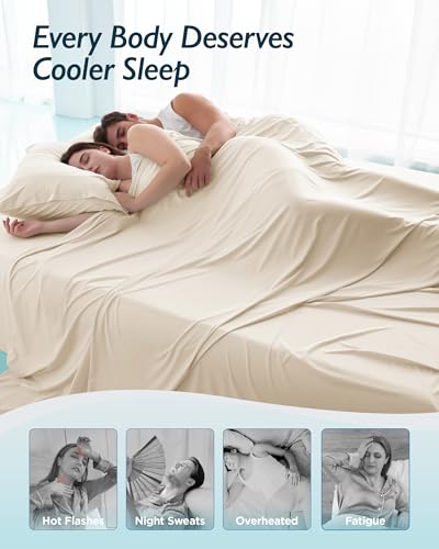 Breescape Cooling Sheet Set Queen Size - BlendTek™ Dry & Cool Technology for Hot Sleepers and Night Sweats, Q-Max>0.46 Tech, Deep Pocket Up to 18", 360° Elastic Band, Ivory