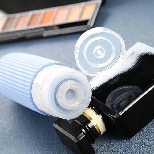 Kit 4 Frascos Potes Silicone Viagem 90ml Canelado Aprovado TSA (Tons de Azul)