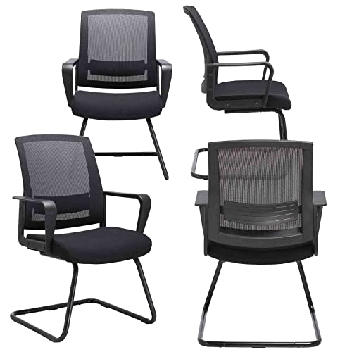 Image of CLATINA Waiting and Guest Chairs for Conference Room with Lumbar Support and Mid Back Mesh Space Air Grid Series Black 4 Pack