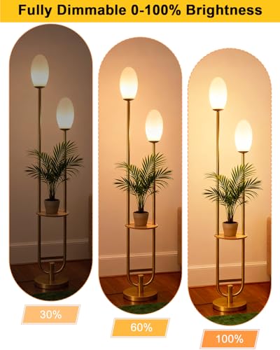 Image of Lightdot Gold Dimmable Floor Lamp with Oval Bulbs Included Unique Tall Standing Lamps with Table Mid Century Modern Floor Lamp with 5Lbs Heavy Base for Living Room /Party /Sofa Beside /Corner Decor