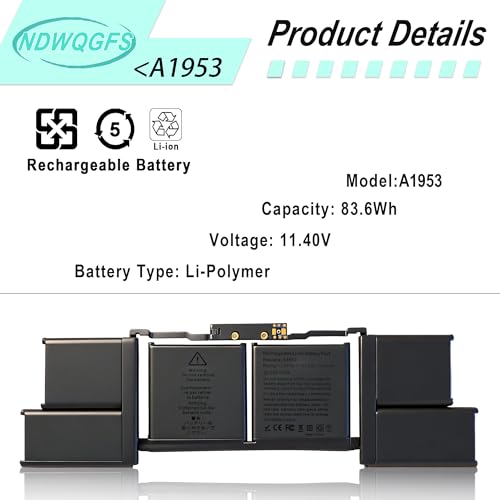 Image of A1953 A1990 Battery for MacBook Pro 15 Inch (Mid 2018 2019) Laptop Battery Replacement Model A1953 Battery EMC 3215 3359 MV902LL /A, MV932LL /A, MR962LL /A