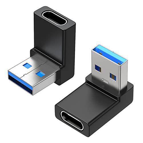 GELRHONR Rechtwinkliger USB A Stecker auf USB C Buchse Adapter, 90 Grad USB3,0 auf Typ C Kabelstecker unterstützt unidirektionale Seiten 5Gbps & Datenübertragung-2PCS (Up/Down)