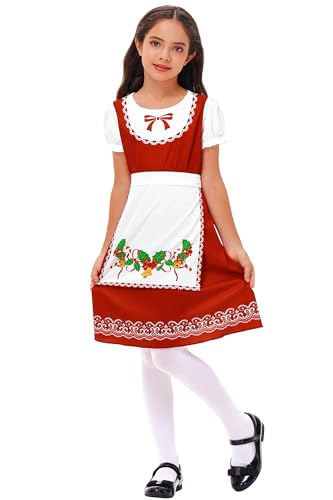 Girl Mrs. Santa Claus Dress Christmas Party Jingle Bells Dress Holiday Puff Sleeve Dresses 9-10 Years2