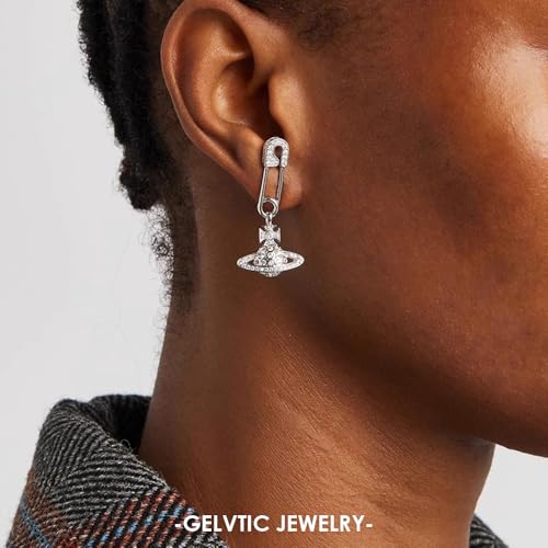 Saturn Earrings Statement Rhinestone Silver Space Dangle Earring for Women Men Pin Y2K Gothic Punk Stud Earth Drop Earrings Lover Couple Jewelry Valentine Christmas Gift3