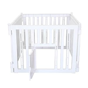 RIZZARI Foldable Plastic Dog Playpen, 4 Panels Pet Fence with Doors for Small Cats and Dogs, Portable Pet Barrier for Indoor and Outdoor, Easy to Assemble (White with Door) RIZZARI Foldable Plastic Dog Playpen, 4 Panels Pet Fence with Doors for Small Cats and Dogs, Portable Pet Barrier for Indoor and Outdoor, Easy to Assemble (White with Door)