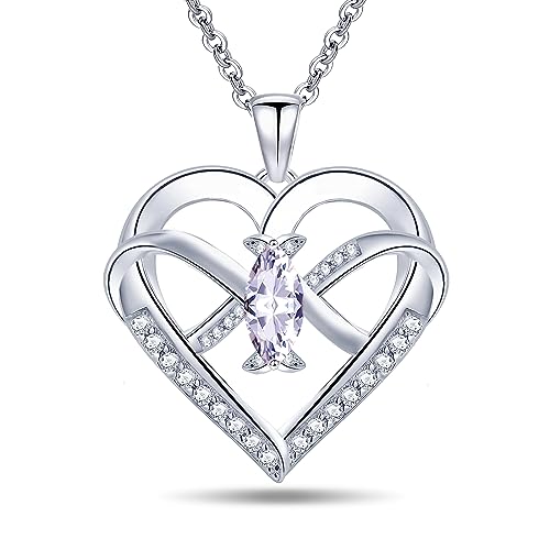 Emma Manor EM Collana Pendente Cuore 14k Placcato Oro Bianco 5A Cubic Zirconia Infinito Farfalla Gioielli per le Donne (Chiaro)