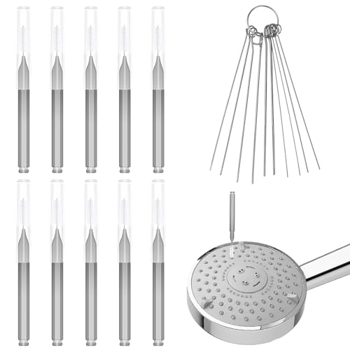 Image of 10pcs Shower Head Cleaners, with 10pcs Needle Picks Anti-Clogging Shower Head Cleaning Brush Tiny Crevice Cleaner Tool for Small Holes Gaps Nozzle Window Slot Household Bathroom (Gray)
