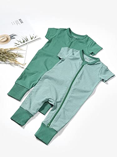 Teach Leanbh Baby Boys Girls 2-Pack Romper Jumpsuits Cotton 2 Way Zipper Short Sleeve Footless Sleep and Play 3-24 Months4