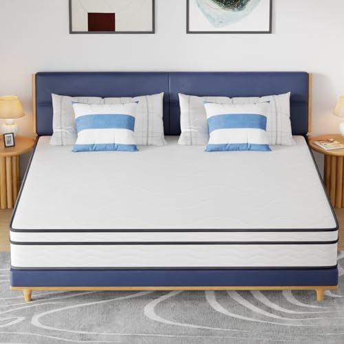 Image of FDW 10 Inch King Mattress,Hybrid Mattress Memory Foam & Innerspring, Premium Foam Mattress,Pressure Relief,CertiPUR-US Certified,Medium Firm,White