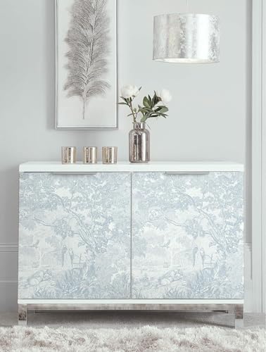Image of Peel and Stick Wallpaper, Blue Toile Pattern, Removable Wall Covering, Pastoral Landscape Design